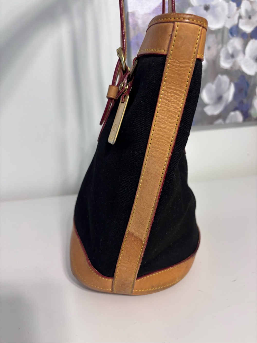 Vintage Dooney & Bourke **PROJECT** black cabriolet Tote Vachetta USA Distressed - Picture 5 of 16